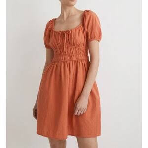 Madewell Dobby Sophia Tie Front Short Sleeve Mini Dress Classic Coral Orange XS
